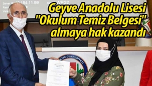 Geyve Anadolu Lisesi "Okulum Temiz Belgesi" aldı