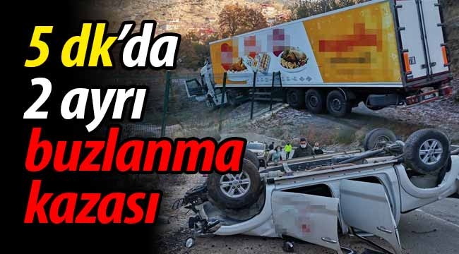 5 dakikada 2 ayrı buzlanma kazası!