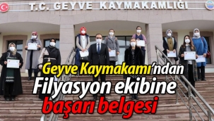 Geyve'de Filyasyon Ekibine Başarı Belgesi