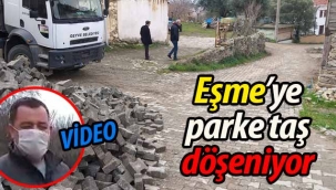 Eşme'de kilitli parke taş döşeniyor