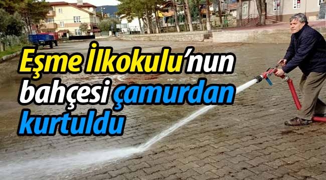 Eşme İlkokulu'nun bahçesi çamurdan kurtuldu