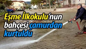 Eşme İlkokulu'nun bahçesi çamurdan kurtuldu