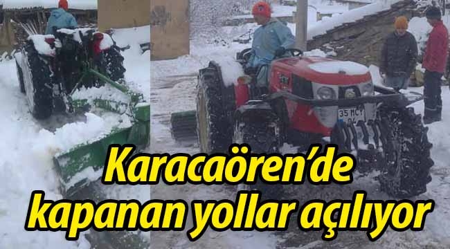 Karacaören'de halk kapanan yolları açıyor