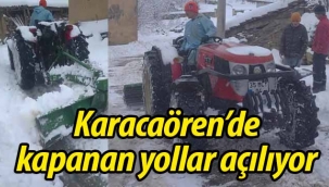 Karacaören'de halk kapanan yolları açıyor