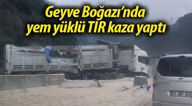 Geyve Boğazı'nda yem yüklü TIR kaza yaptı