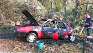 Geyve Maksudiye'de otomobil yanarak küle döndü!