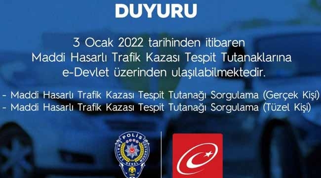 Kaza tespit tutanağına artık e-Devlet'ten ulaşılabilecek