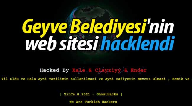 Geyve Belediyesi'nin web sitesi hacklendi