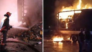 Geyve-Adapazarı yolunda TIR dorsesi alev alev yandı