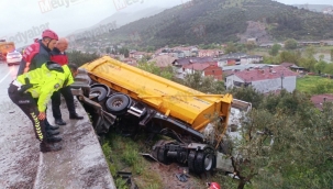 Alifuatpaşa'da TIR, zeytin bahçesine uçtu! 1 yaralı