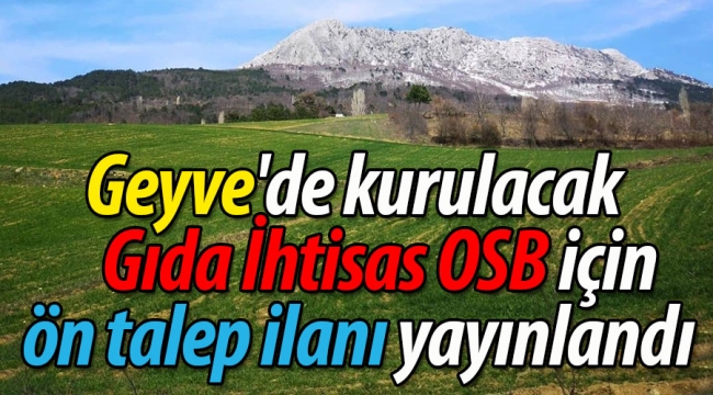 Geyve'de kurulacak Gıda İhtisas OSB için ilan yayınlandı