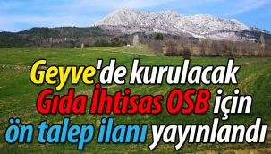 Geyve'de kurulacak Gıda İhtisas OSB için ilan yayınlandı
