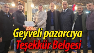 Geyveli örnek pazarcıya Teşekkür Belgesi