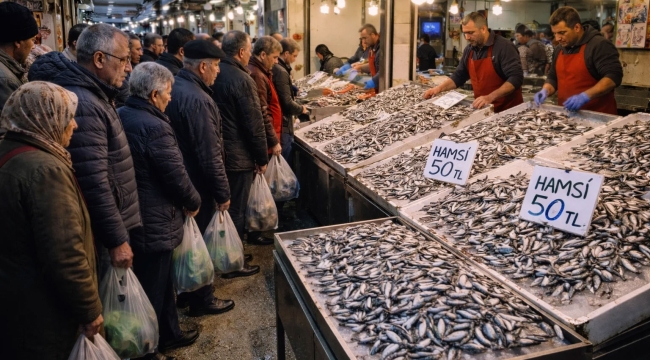Hamsi 50 TL'ye düşünce metrelerce kuyruk oluştu