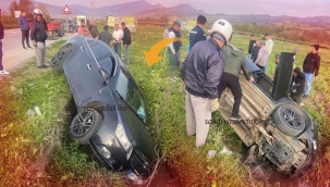 Geyve'de otomobil kanala uçtu, çevredekiler panikle yardıma koştu