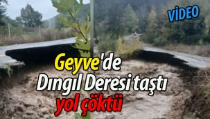 Geyve'de Dıngıl Deresi taştı, yol çöktü