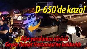 D-650'de kaza! Ağır yaralanan sürücü Geyve Devlet Hastanesi'ne kaldırıldı
